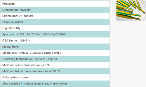 Yellow/green striped / flexible / flame retardant / 2:1/3:1 / mil spec 135 degrees / H-2F(Y/G)