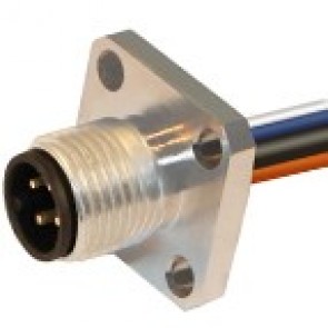 12MP4A0B-FL - M12 panel connector, front mounting with flanges, with conductors